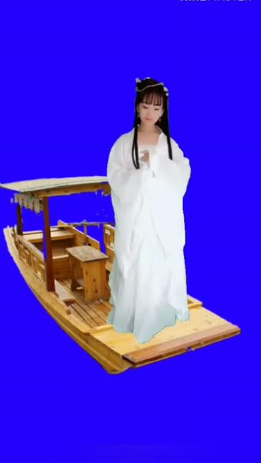 白衣美女小船人物后期抠像视频素材