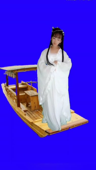 白衣美女小船人物后期抠像视频素材