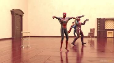 蜘蛛侠钢铁侠超人组团跳舞绿屏人物抠像视频素材