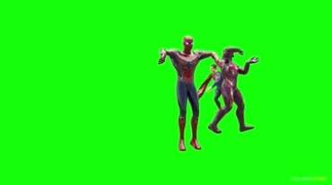 蜘蛛侠钢铁侠超人组团跳舞绿屏人物抠像视频素材