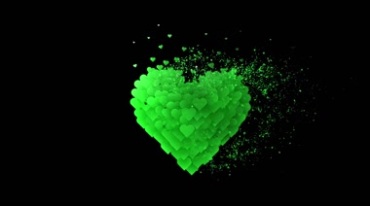 绿色桃心爱心粒子飘散后期抠像特效视频素材