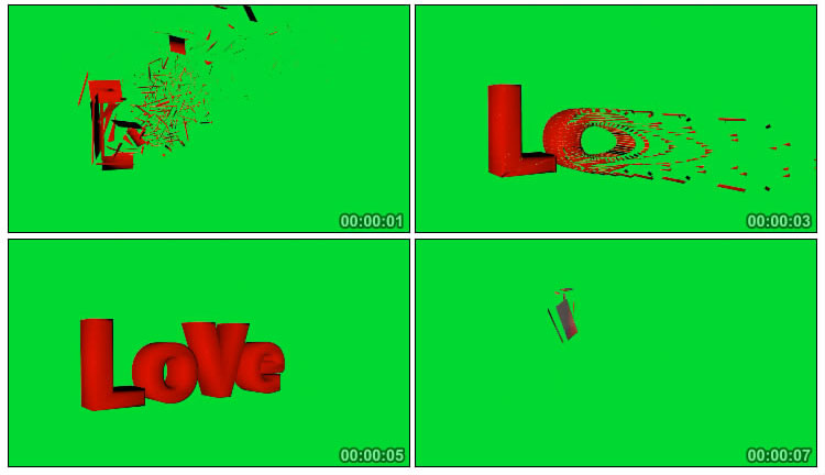 love红色字体动态组成绿屏后期抠像视频素材