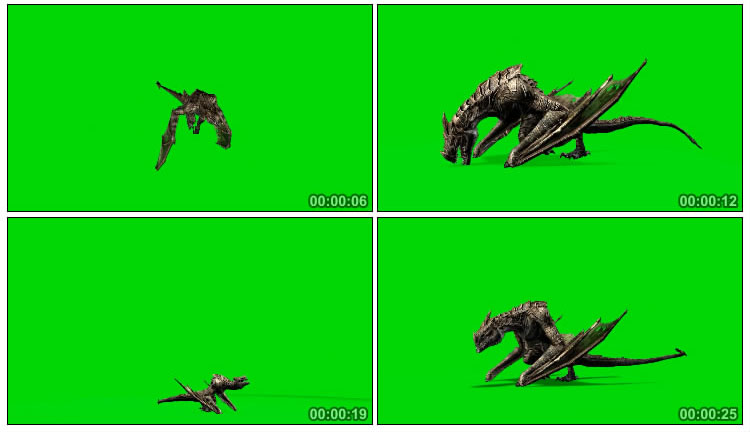 飞龙翼龙黑龙怪兽绿屏后期抠像视频素材