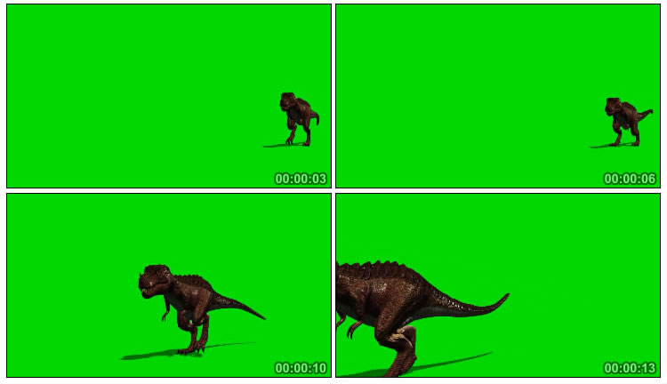 食肉霸王龙恐龙走来绿屏后期抠像视频素材