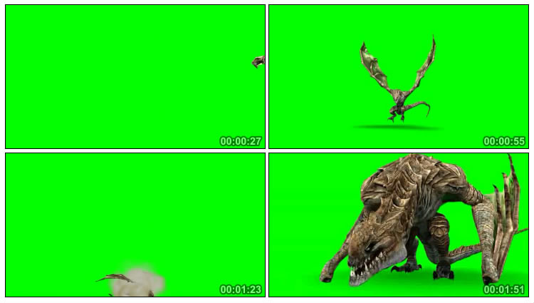 飞龙翼龙喷火球的恐龙绿幕抠像视频素材