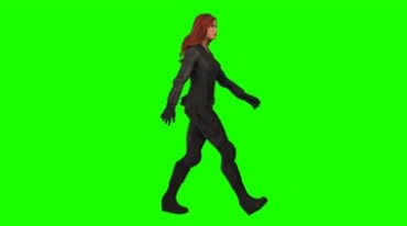 黑寡妇美女走路姿态绿屏后期人物抠像视频素材