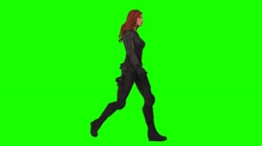 黑寡妇美女走路姿态绿屏后期人物抠像视频素材
