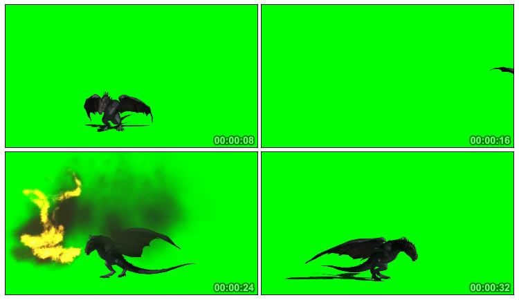 飞龙翼龙黑龙喷火绿屏抠像后期特效视频素材