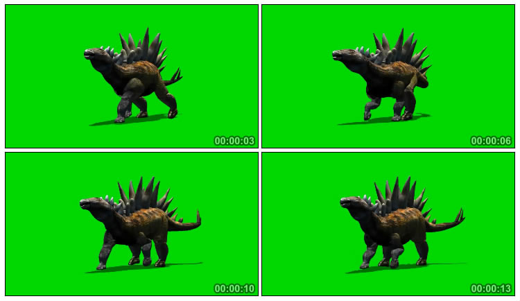剑龙恐龙步行绿屏后期特效抠像视频素材