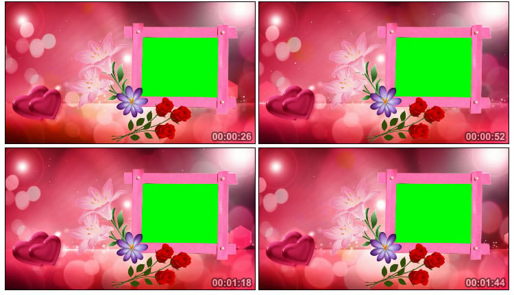 粉色爱心相框方框绿屏后期特效视频素材