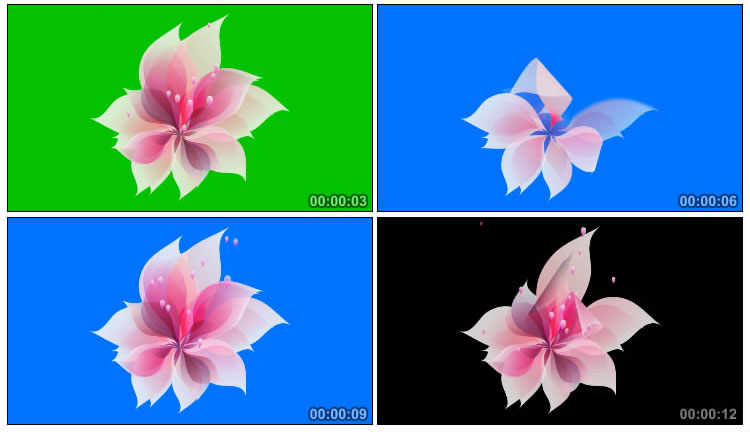 粉色花朵开花梦幻粒子绿屏抠像特效视频素材