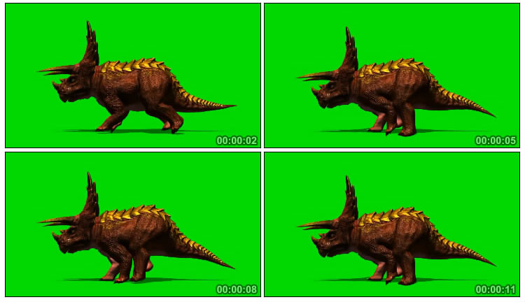 三角龙恐龙奔跑绿屏抠像特效视频素材