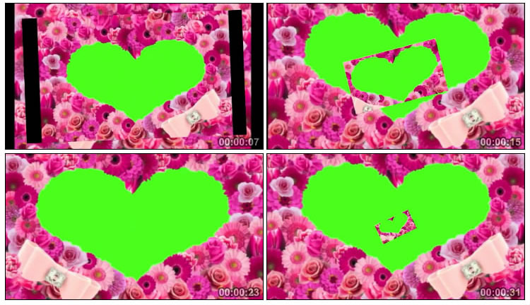 情人节花朵爱心相框绿幕特效视频素材