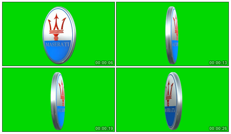 玛莎拉蒂汽车logo车标绿屏后期抠像视频素材