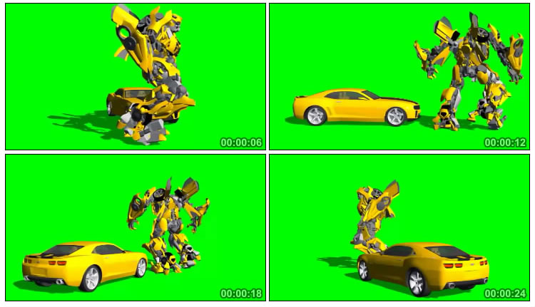变形金刚大黄蜂机器人绿幕抠像视频素材