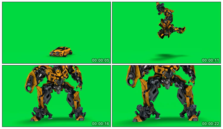 变形金刚大黄蜂变身绿屏抠像后期特效视频素材