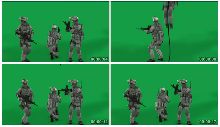 特种兵从直升飞机索降开枪攻击绿屏人物抠像视频素材