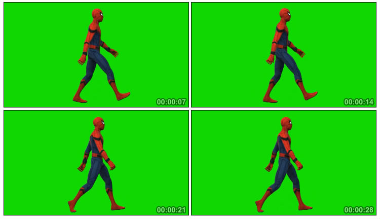 蜘蛛侠行走绿屏人物抠像后期特效视频素材