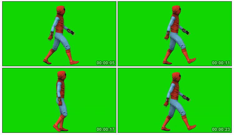 蜘蛛侠走路侧面角度绿屏特效视频素材