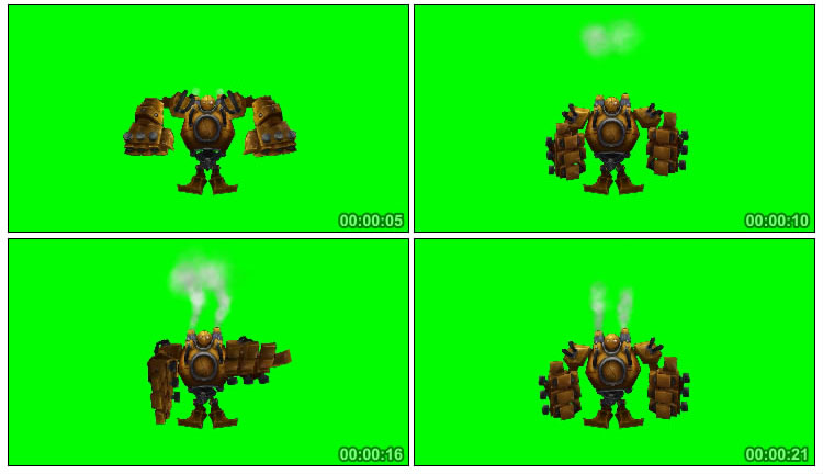 蒸汽机器人游戏卡通人物角色绿布特效视频素材