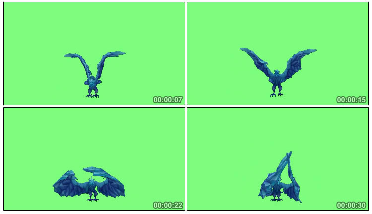 蓝色冰晶凤凰冰鸟绿屏抠像特效视频素材
