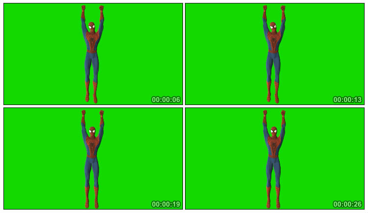 蜘蛛侠吊着身体绿屏抠像特效视频素材