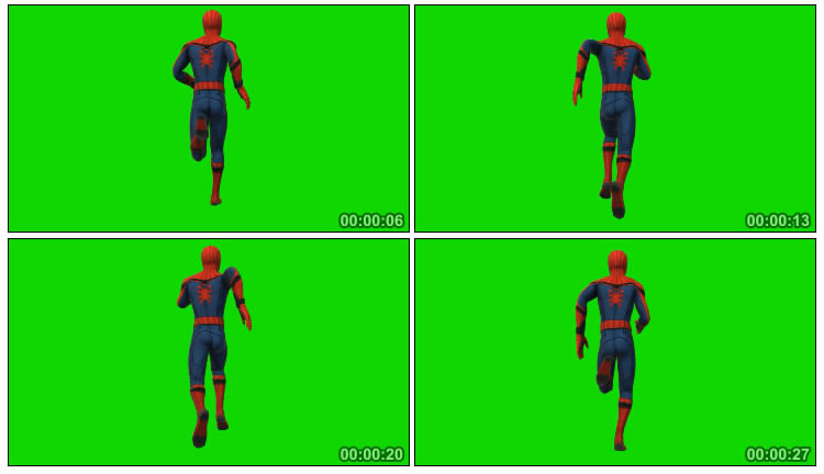 蜘蛛侠奔跑背影绿布抠像特效视频素材