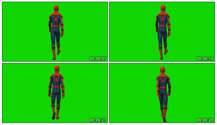 蜘蛛侠走路背影绿屏抠像后期特效视频素材