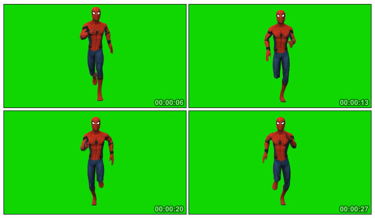 蜘蛛侠迎面跑来绿布抠像特效视频素材