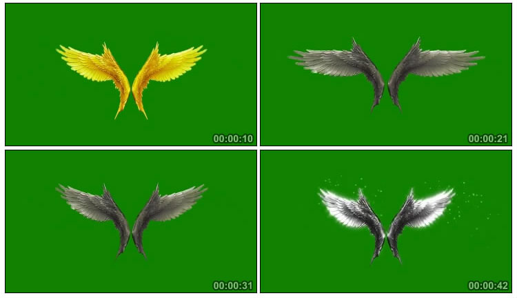 一组天使翅膀集合绿屏抠像特效视频素材