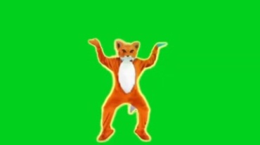 卡通狐狸人偶跳舞绿屏抠像特效视频素材