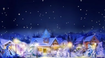 雪夜中的房子昏黄路灯