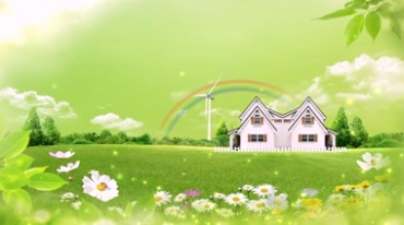 清新绿色草地房屋